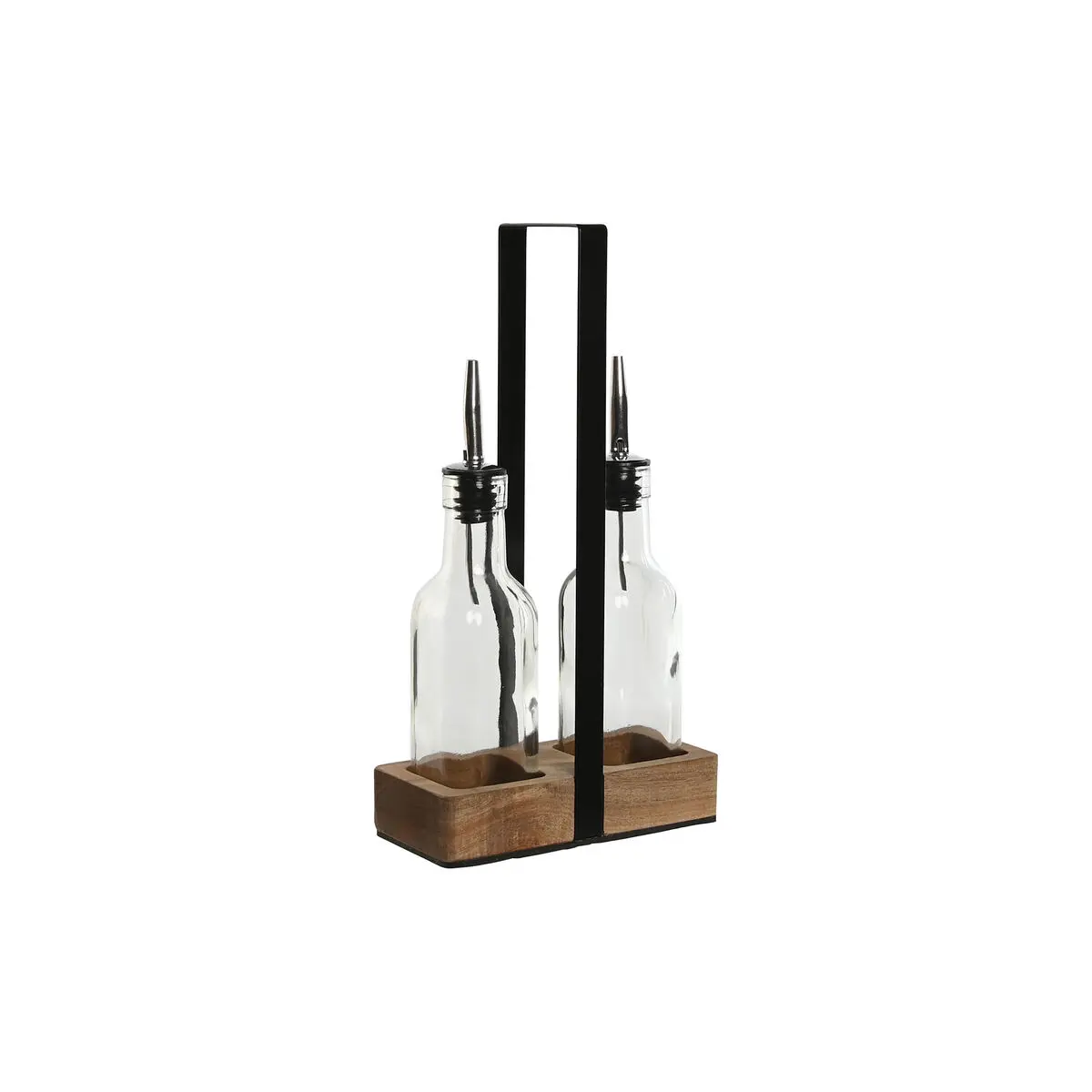 Set per Condire Home ESPRIT Nero Naturale Cristallo Legno di acacia 180 ml 15 x 7 x 28 cm