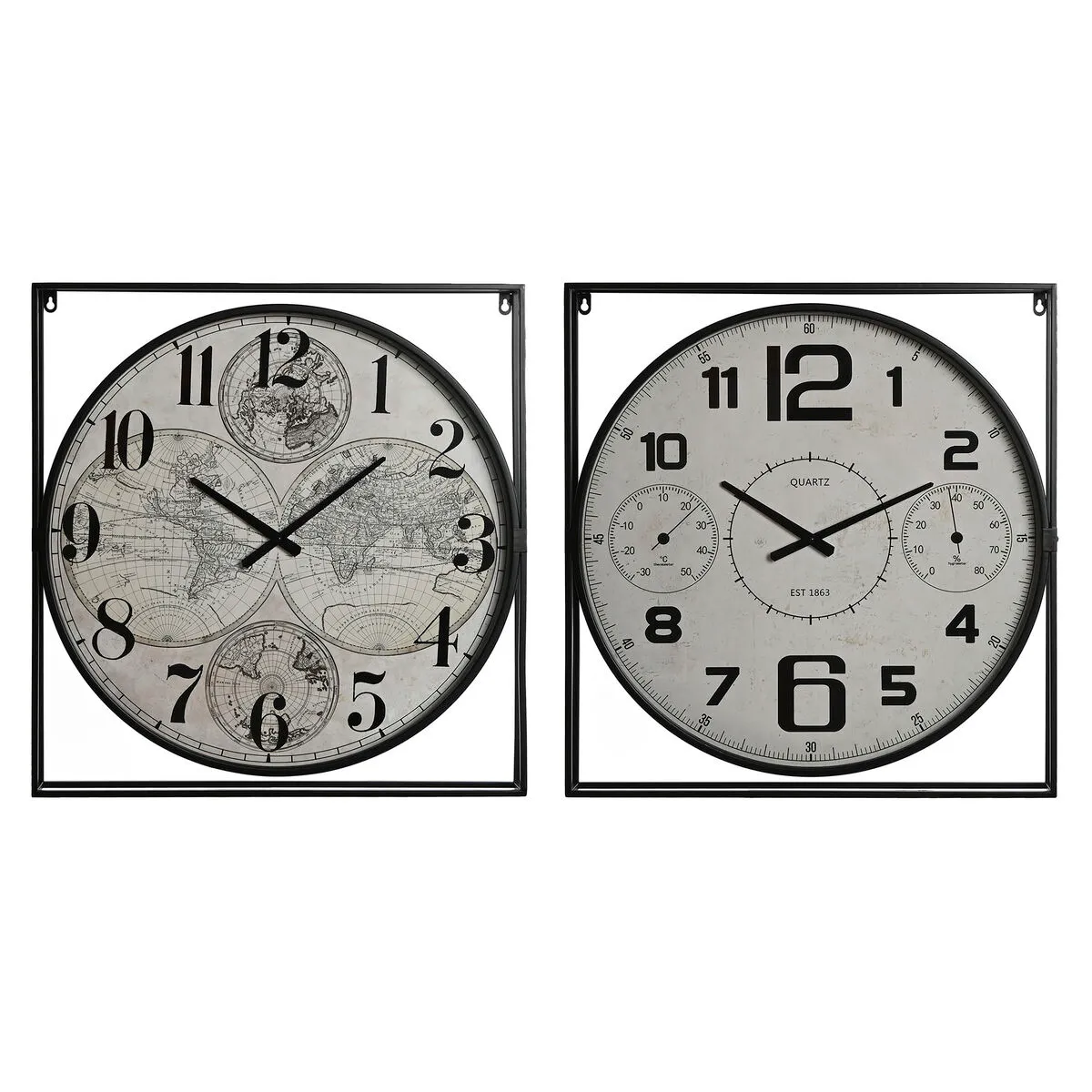 Orologio da Parete Home ESPRIT Bianco Nero Metallo Legno MDF 62 x 6 x 65 cm (2 Unità)