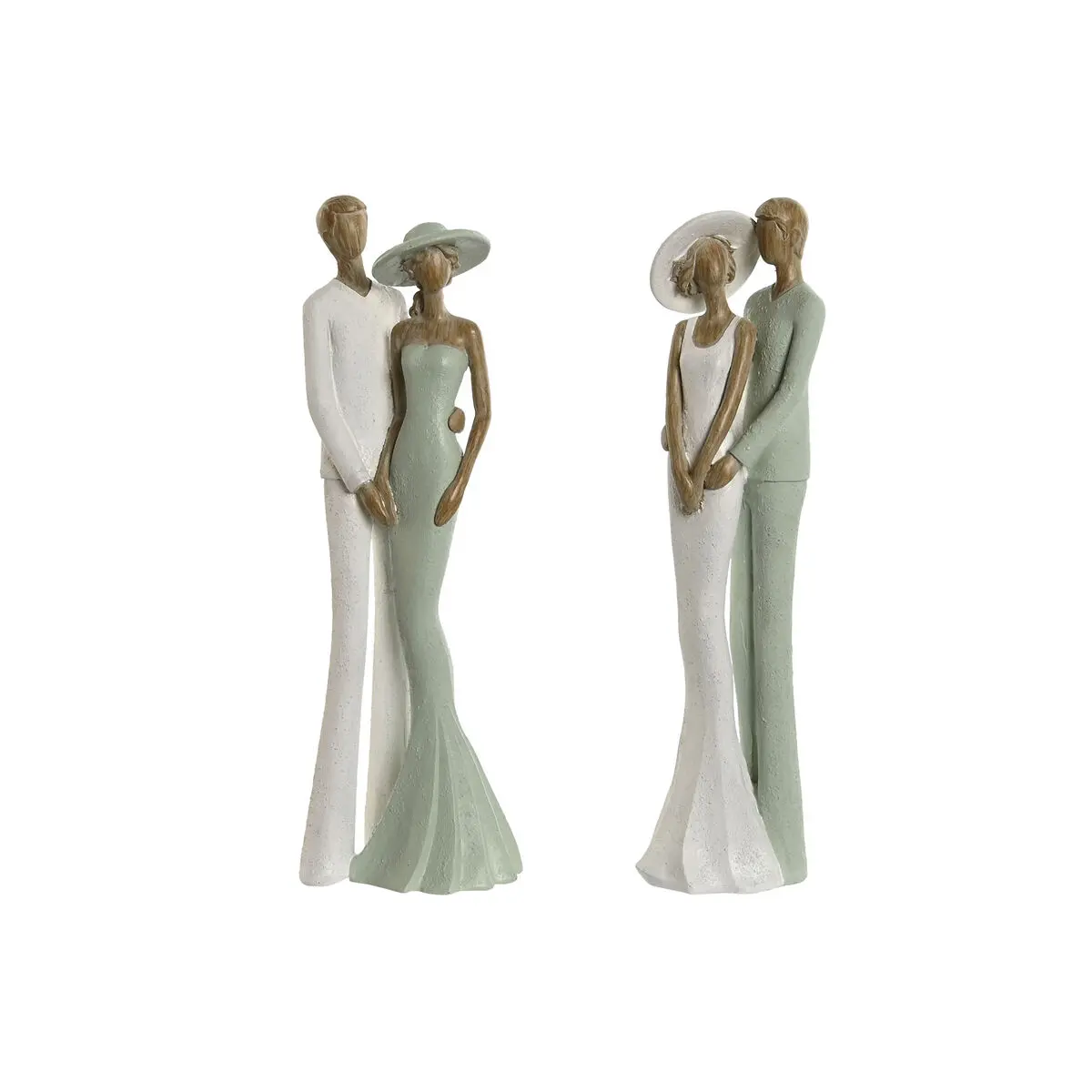 Statua Decorativa Home ESPRIT Bianco Verde Coppia 10 x 7,5 x 31 cm (2 Unità)