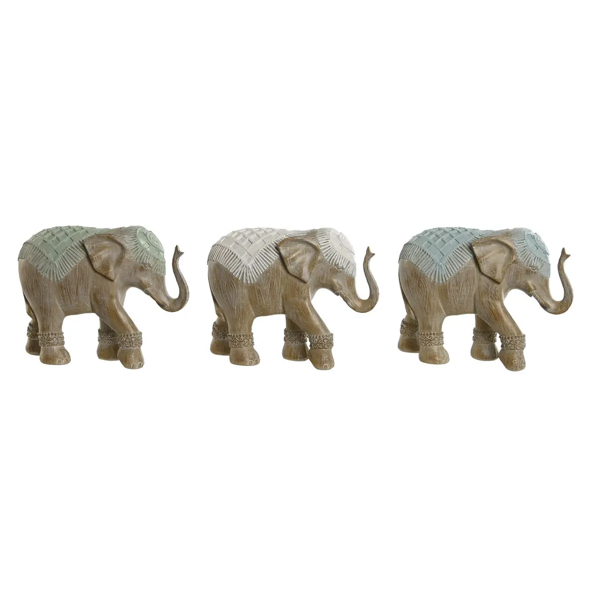 Statua Decorativa Home ESPRIT Bianco Verde Turchese Elefante Coloniale 21,5 x 8,5 x 16 cm (3 Unità)