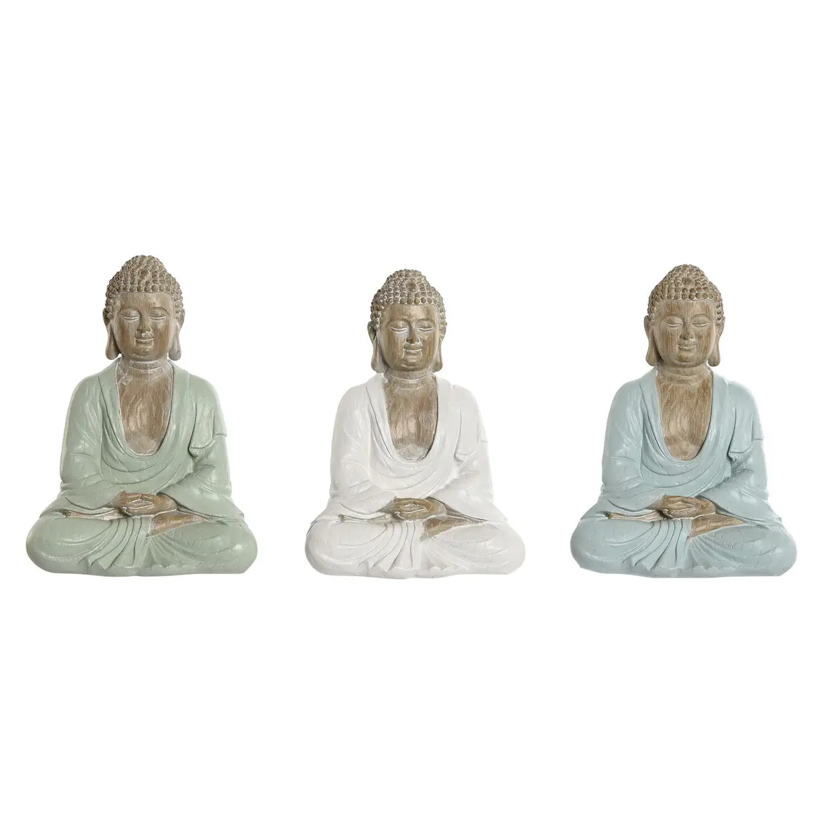 Statua Decorativa Home ESPRIT Bianco Verde Turchese Buddha Orientale 14 x 10,5 x 18,5 cm (3 Unità)