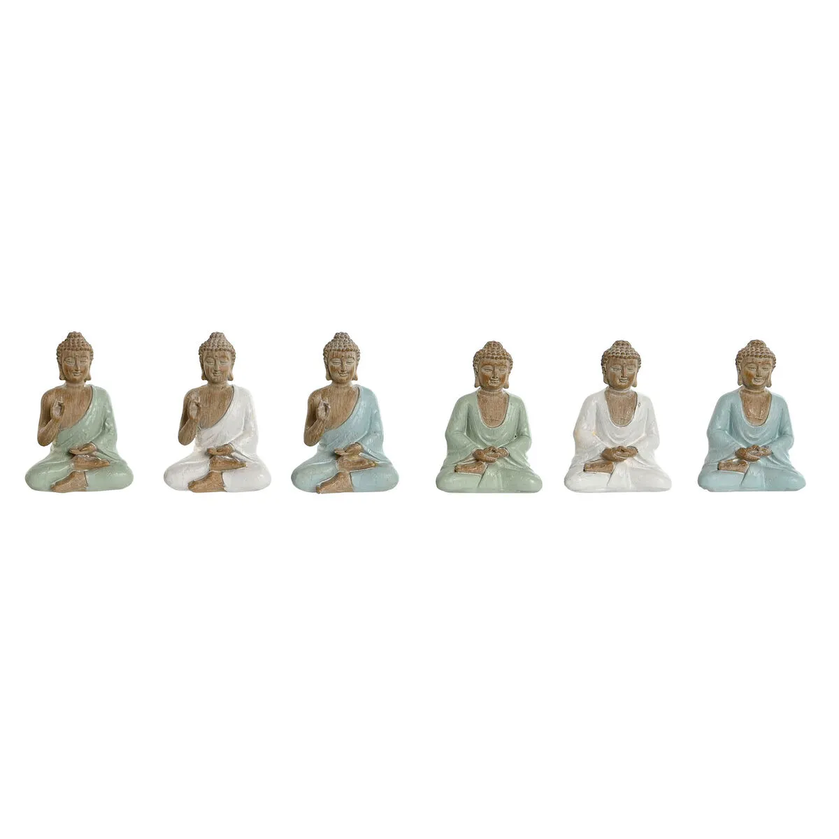 Statua Decorativa Home ESPRIT Bianco Verde Turchese Buddha Orientale 6 x 4 x 8,5 cm (6 Unità)