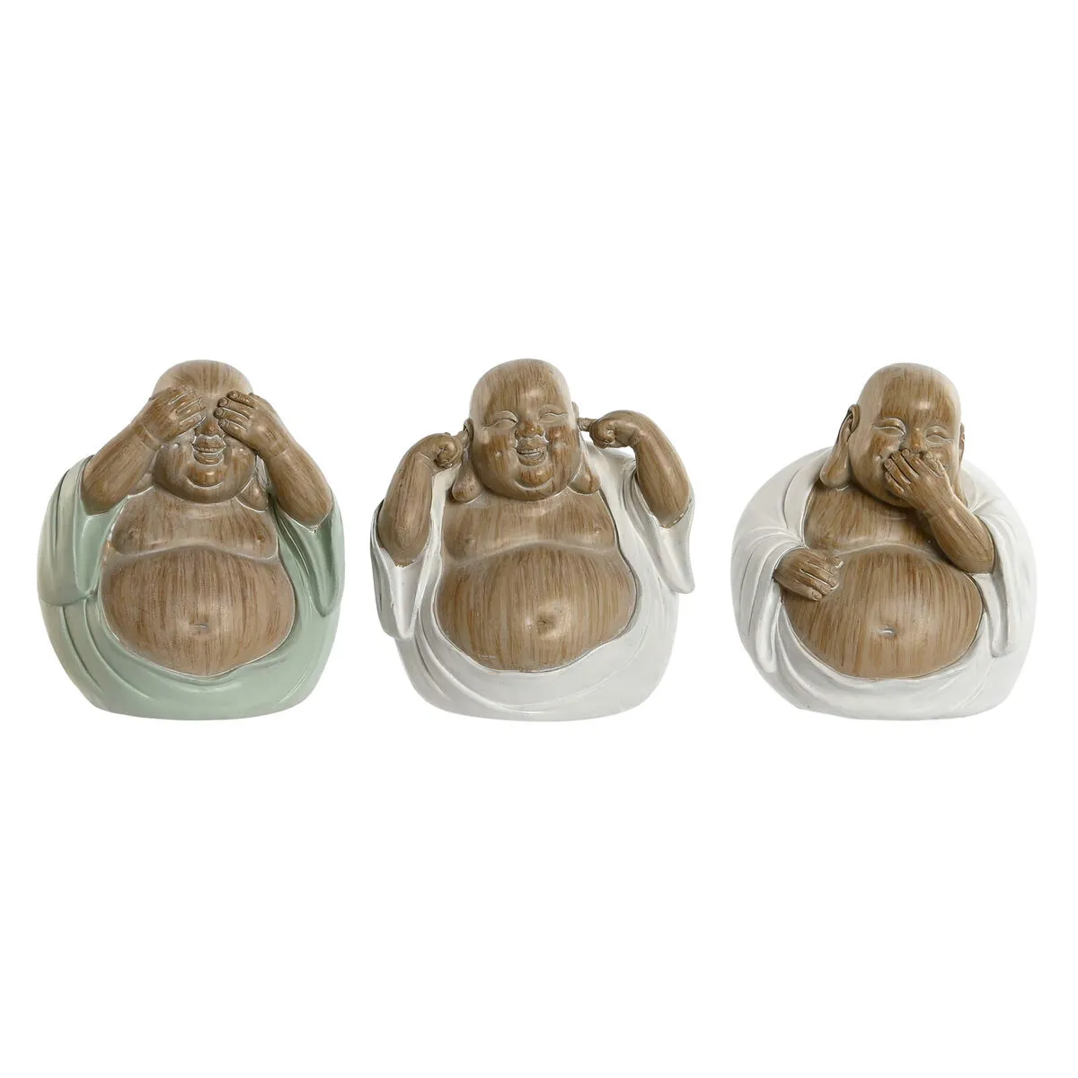 Statua Decorativa Home ESPRIT Bianco Verde Buddha Orientale 10 x 9 x 10,5 cm (3 Unità)