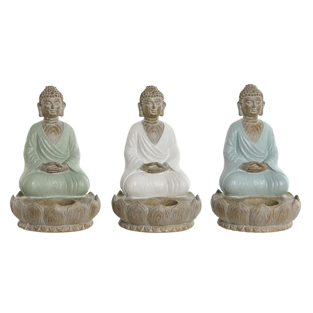 Statua Decorativa Home ESPRIT Bianco Verde Turchese Buddha Orientale 12 x 12 x 18,5 cm (3 Unità)