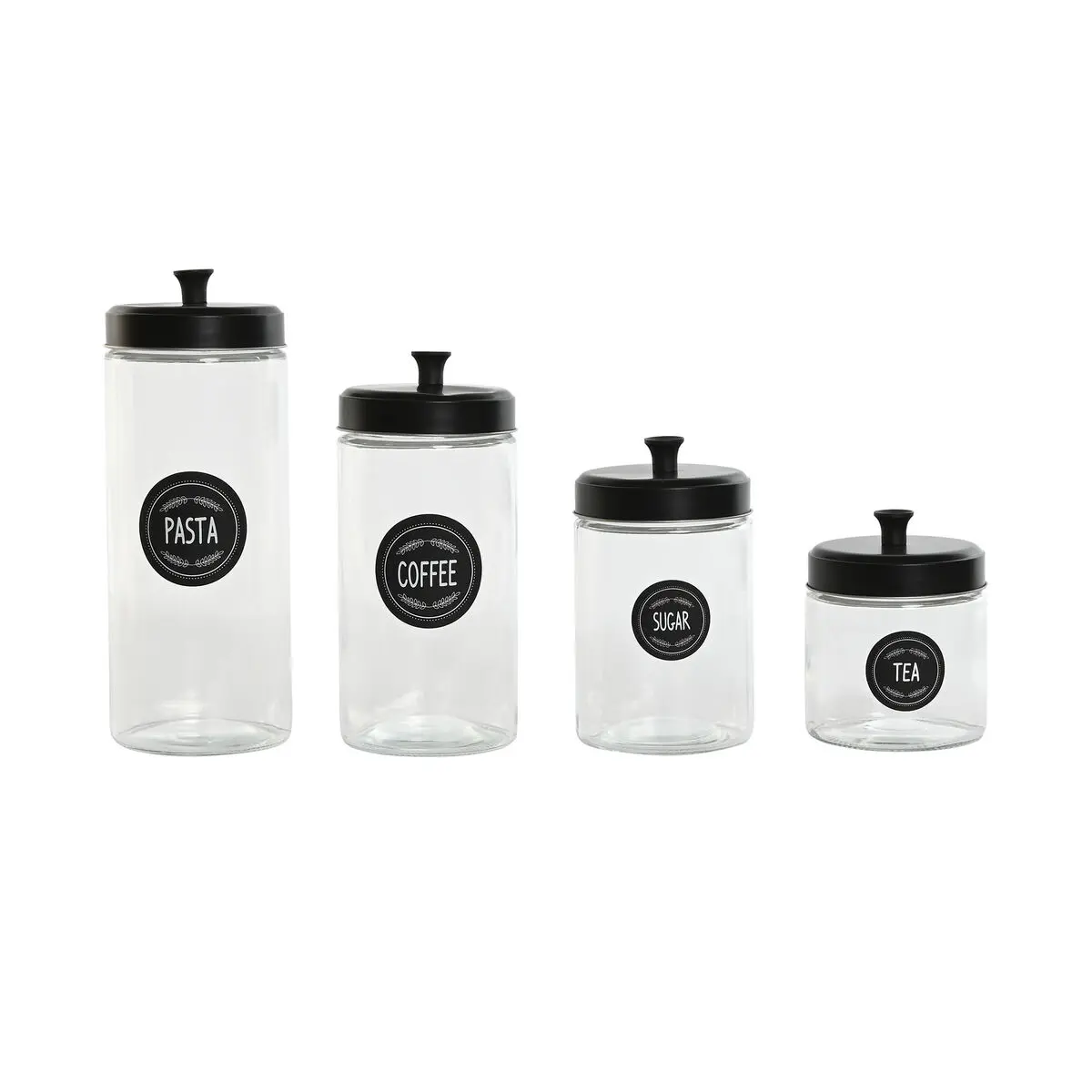 Set di 4 Barattoli Home ESPRIT Nero Metallo Cristallo 1 L 1,5 L 1,8 L 10,4 x 10,4 x 26,4 cm