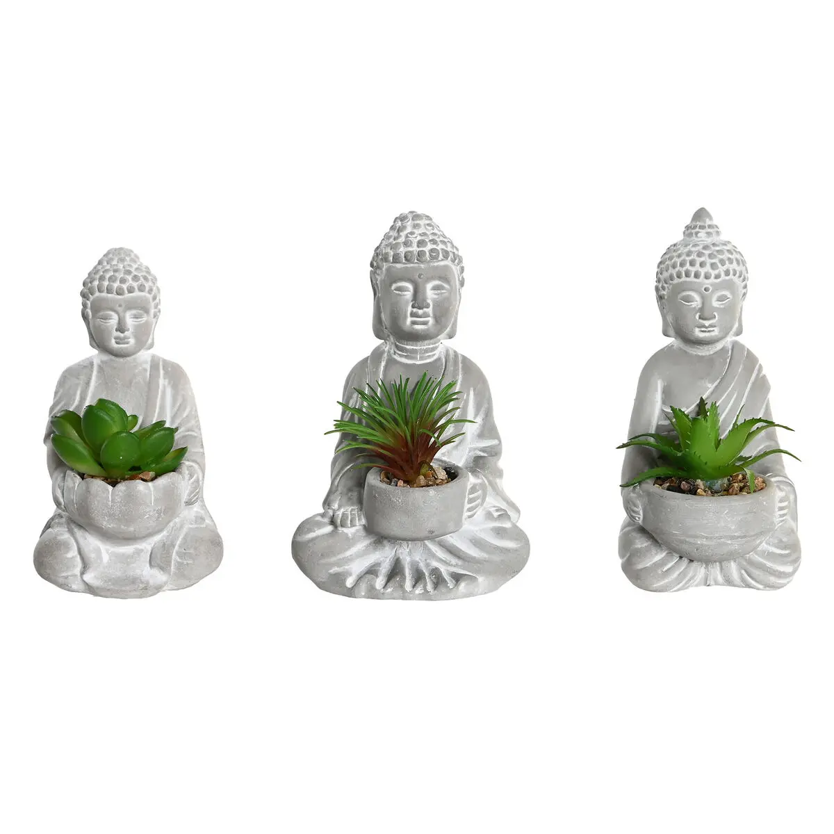 Pianta Decorativa Home ESPRIT Polietilene Cemento Buddha Orientale 10,5 x 8 x 16 cm (3 Unità)