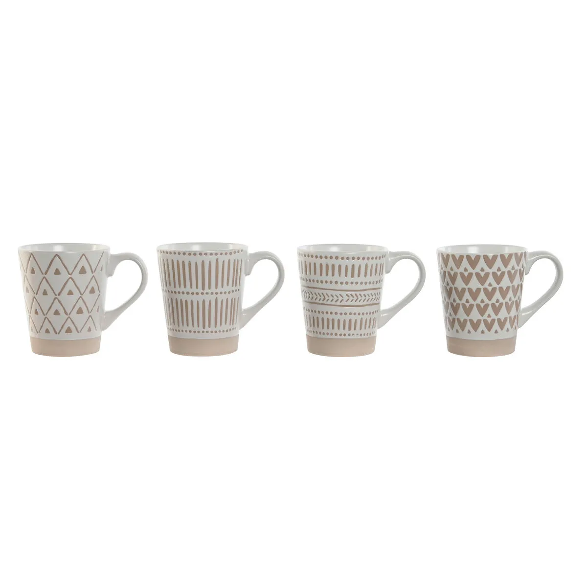 Set di 4 Tazze Mug Home ESPRIT Bianco Beige Gres Boho 360 ml