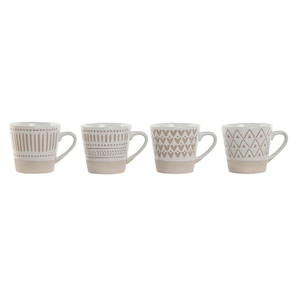 Set di Tazze da Caffè Home ESPRIT Bianco Beige Gres 4 Pezzi 180 ml