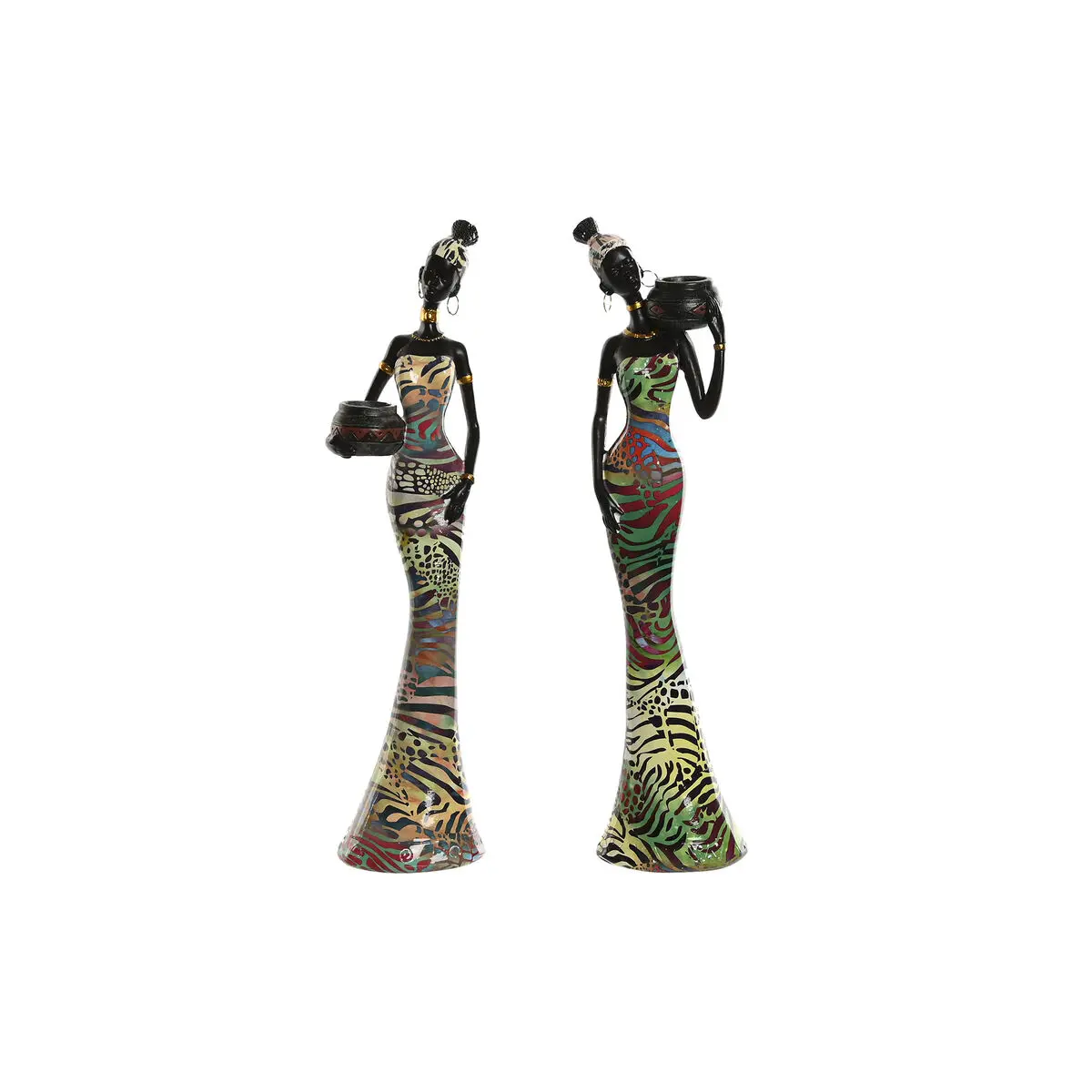 Statua Decorativa Home ESPRIT Multicolore Africana 10 x 7,5 x 38,5 cm (2 Unità)