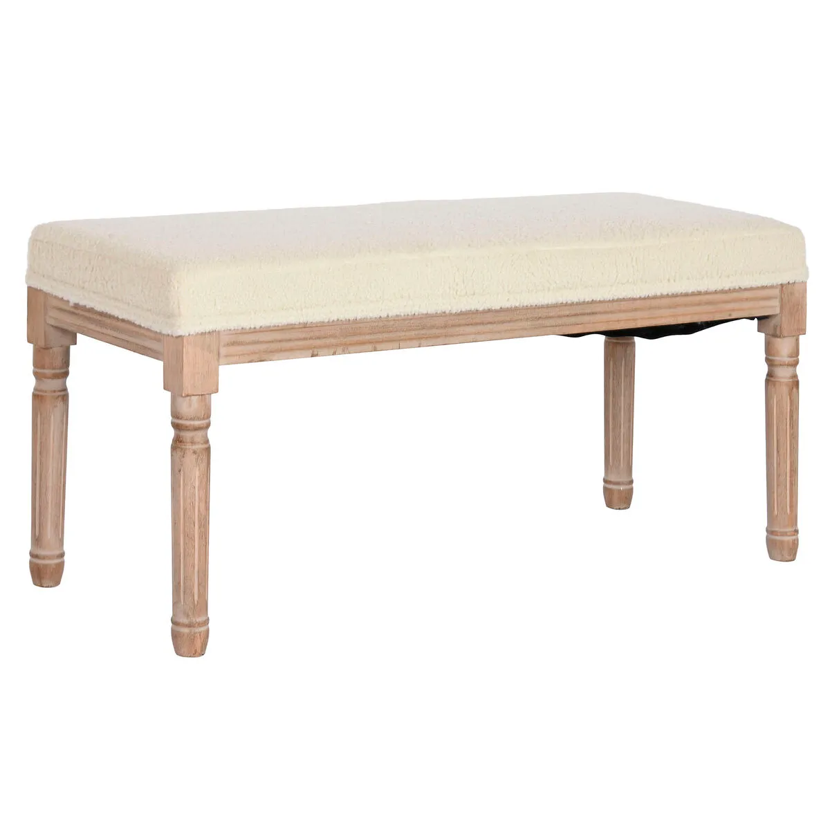 Panca Home ESPRIT Bianco Naturale Poliestere Legno d'albero della gomma 100 x 38 x 43 cm