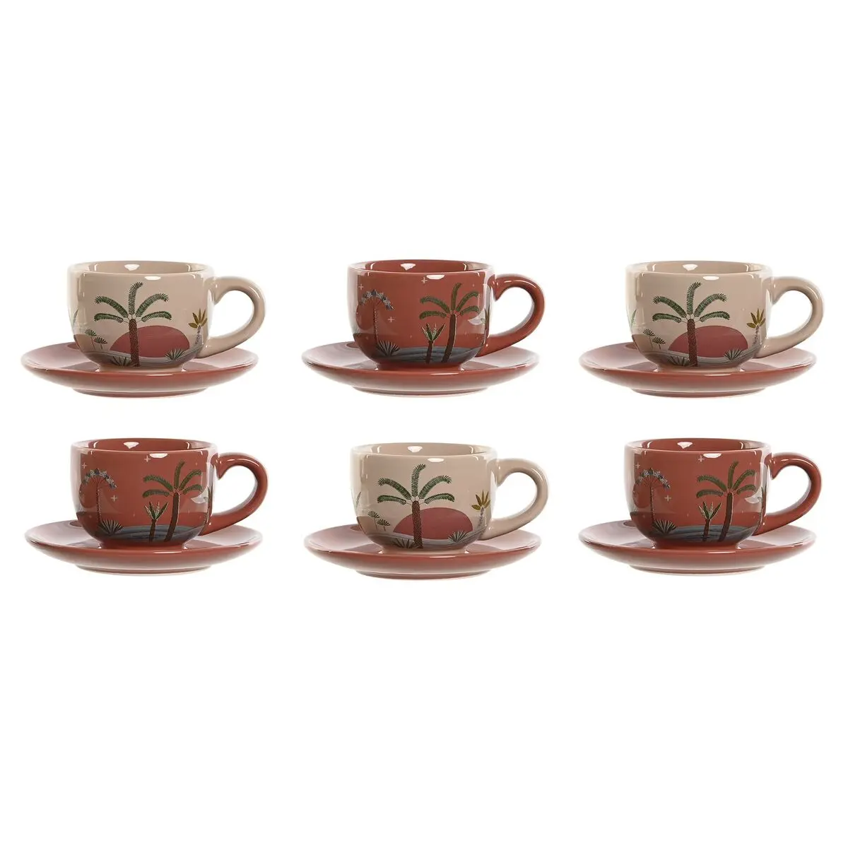 Set di 6 Tazze con Piatto Home ESPRIT Giallo Beige Terracotta Lilla Metallo Dolomite 180 ml