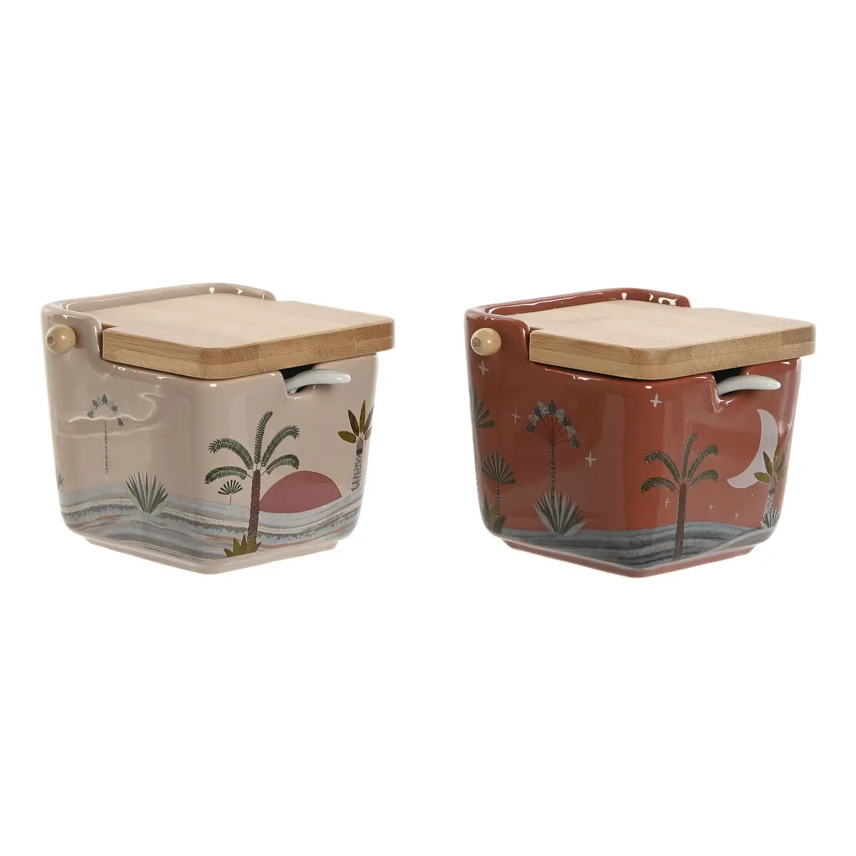 Portazucchero Home ESPRIT Beige Rosa Terracotta Lilla Bambù Dolomite 7,5 x 7,5 x 7,5 cm (2 Unità)