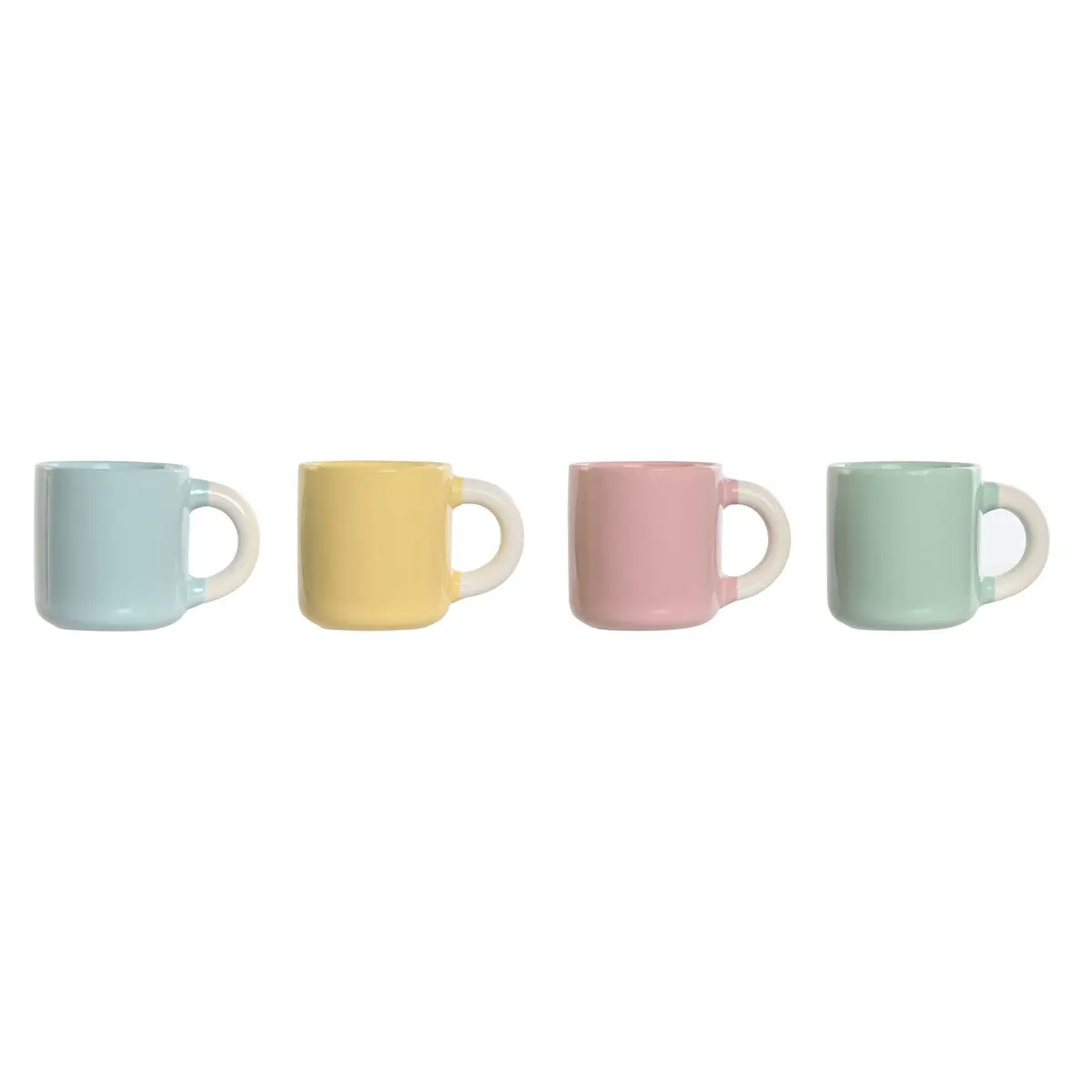 Set di Tazze da Caffè Home ESPRIT Giallo Azzurro Verde Rosa Porcellana 110 ml 4 Pezzi