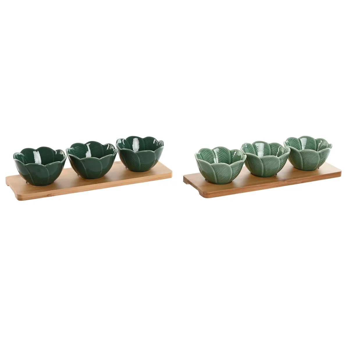 Set da Aperitivo Home ESPRIT Verde Verde scuro Bambù Porcellana Tropicale 4 Pezzi 32 x 10 x 7 cm (2 Unità)