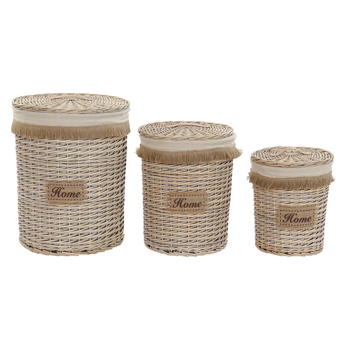 Set di Cestini Home ESPRIT Marrone Naturale 47 x 47 x 56 cm (3 Pezzi)