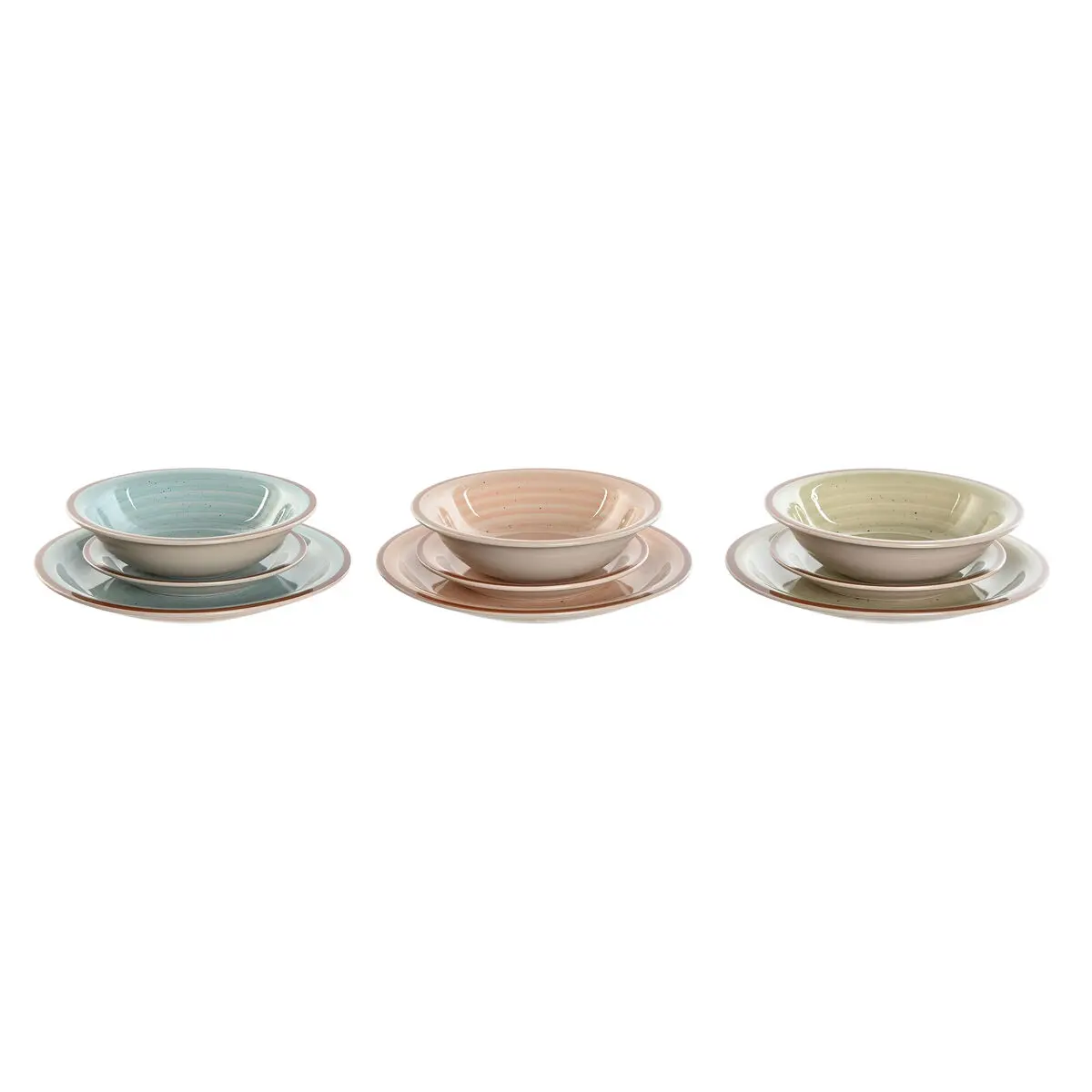 Set di Stoviglie Home ESPRIT Azzurro Verde Multicolore Rosa Ambra Gres 26,5 x 26,5 x 3 cm 27,5 x 27,5 x 3 cm 18 Pezzi