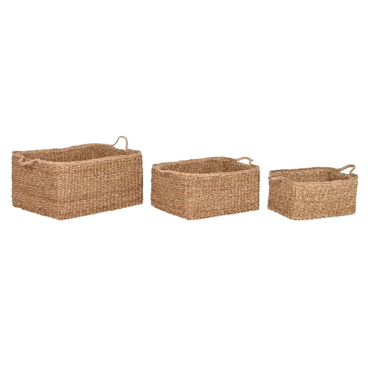 Set di Cestini Home ESPRIT Naturale Fibra naturale Boho 50 x 40 x 30 cm (3 Pezzi)