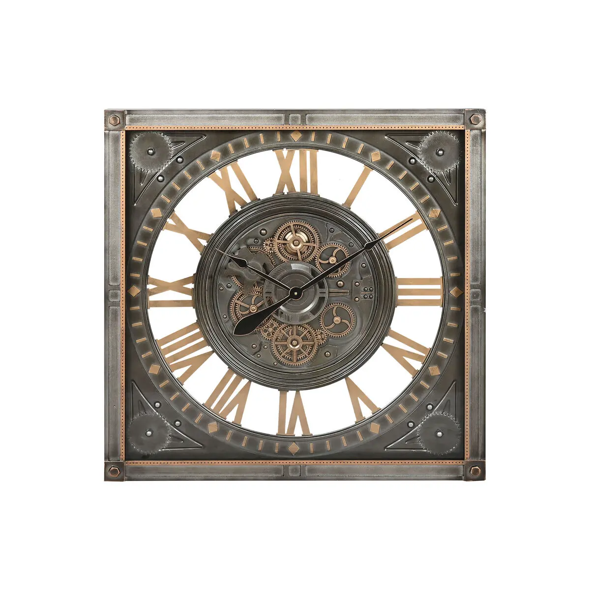 Orologio da Parete Home ESPRIT Grigio Dorato Argentato Cristallo Ferro 80 x 10 x 80 cm