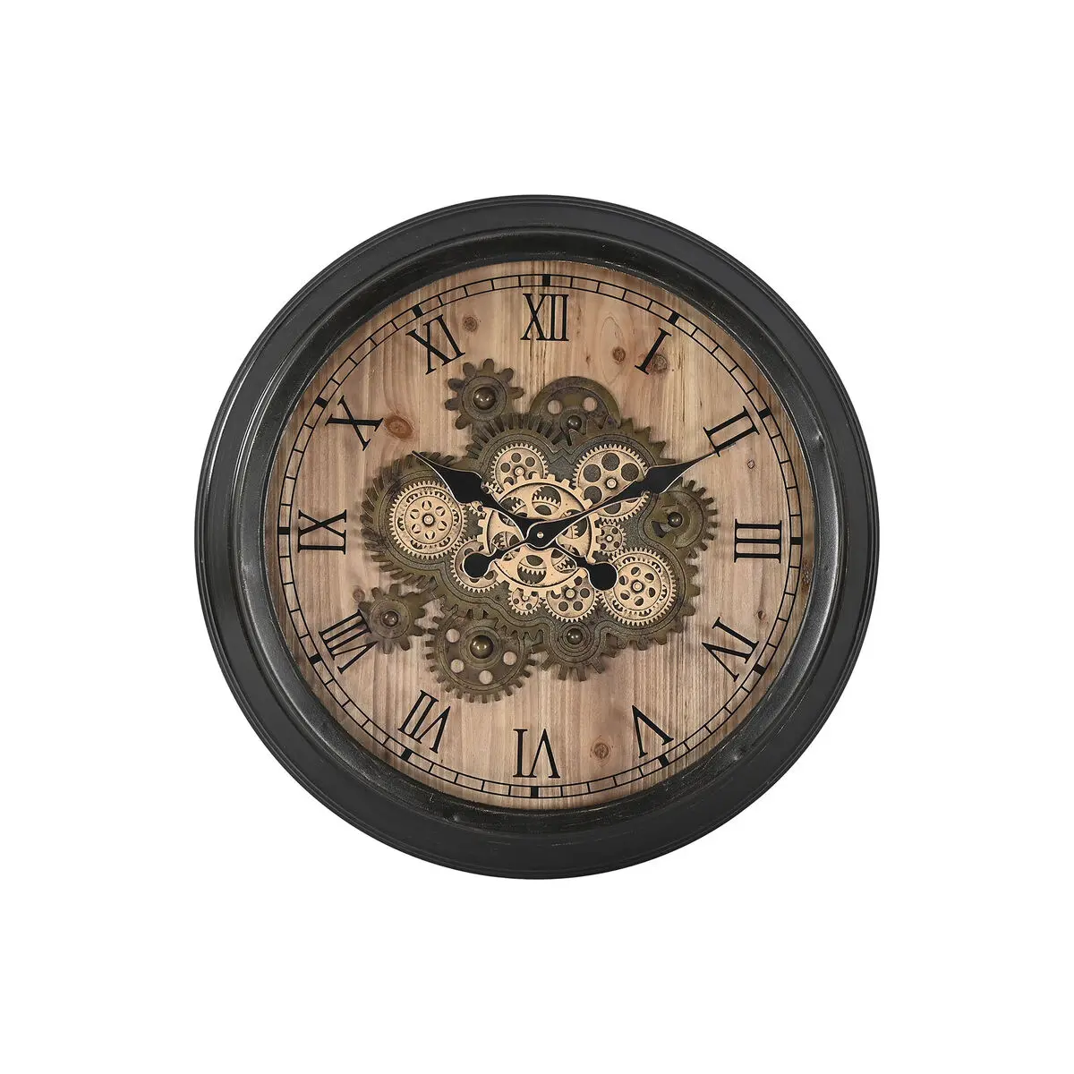 Orologio da Parete Home ESPRIT Nero Dorato Naturale Cristallo Ferro Vintage 67 x 9 x 67 cm