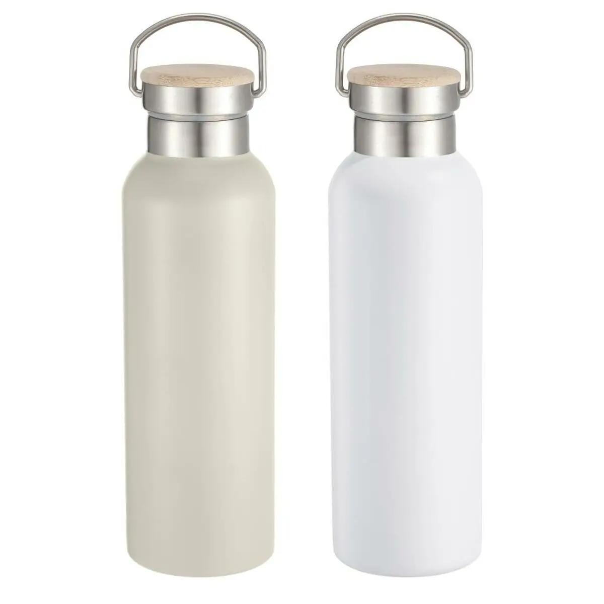 Bottiglia d'acqua Home ESPRIT Bianco Beige Naturale Bambù Acciaio inossidabile 500 ml (2 Unità)