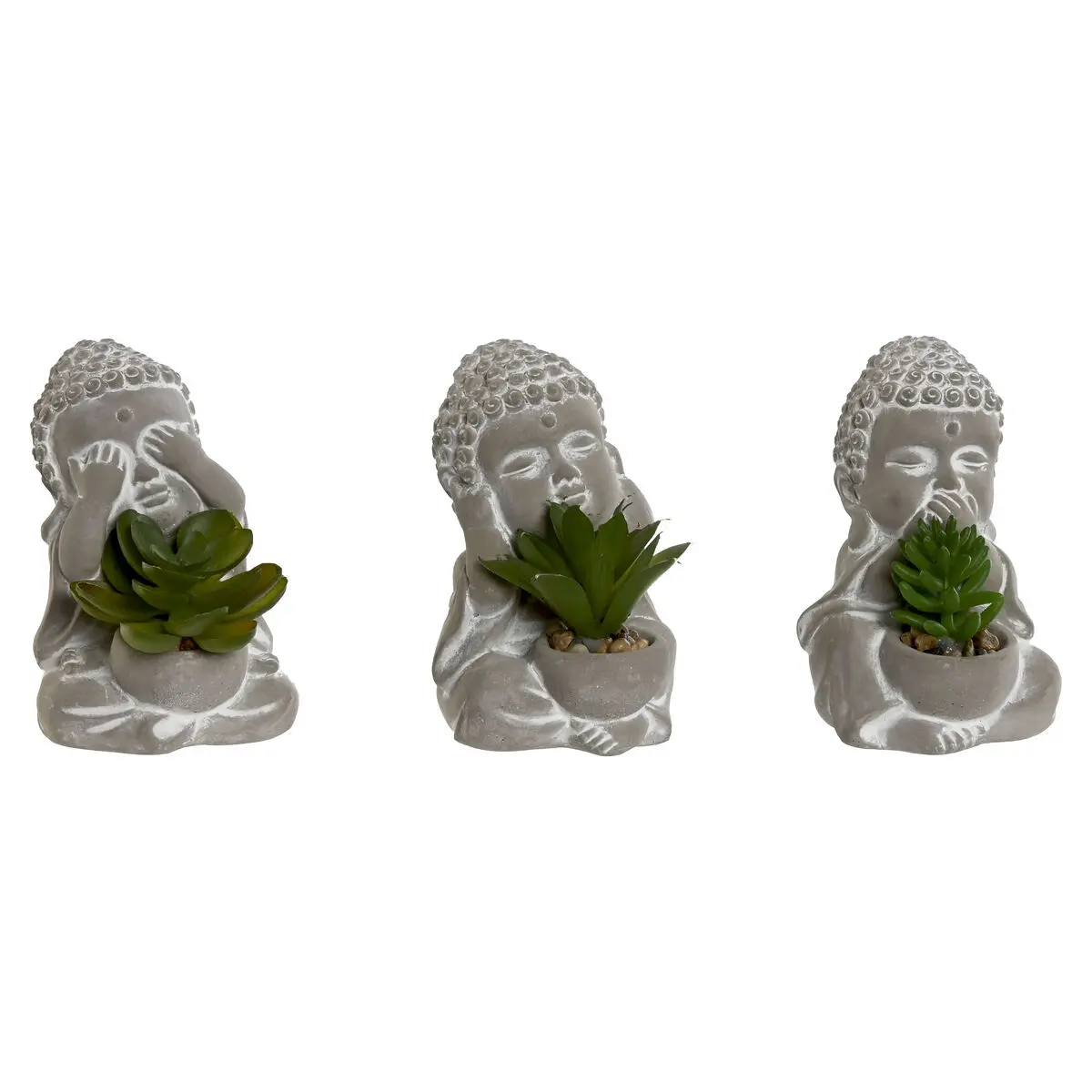 Pianta Decorativa Home ESPRIT Polietilene Cemento Buddha Orientale 8,5 x 7 x 11 cm (3 Unità)