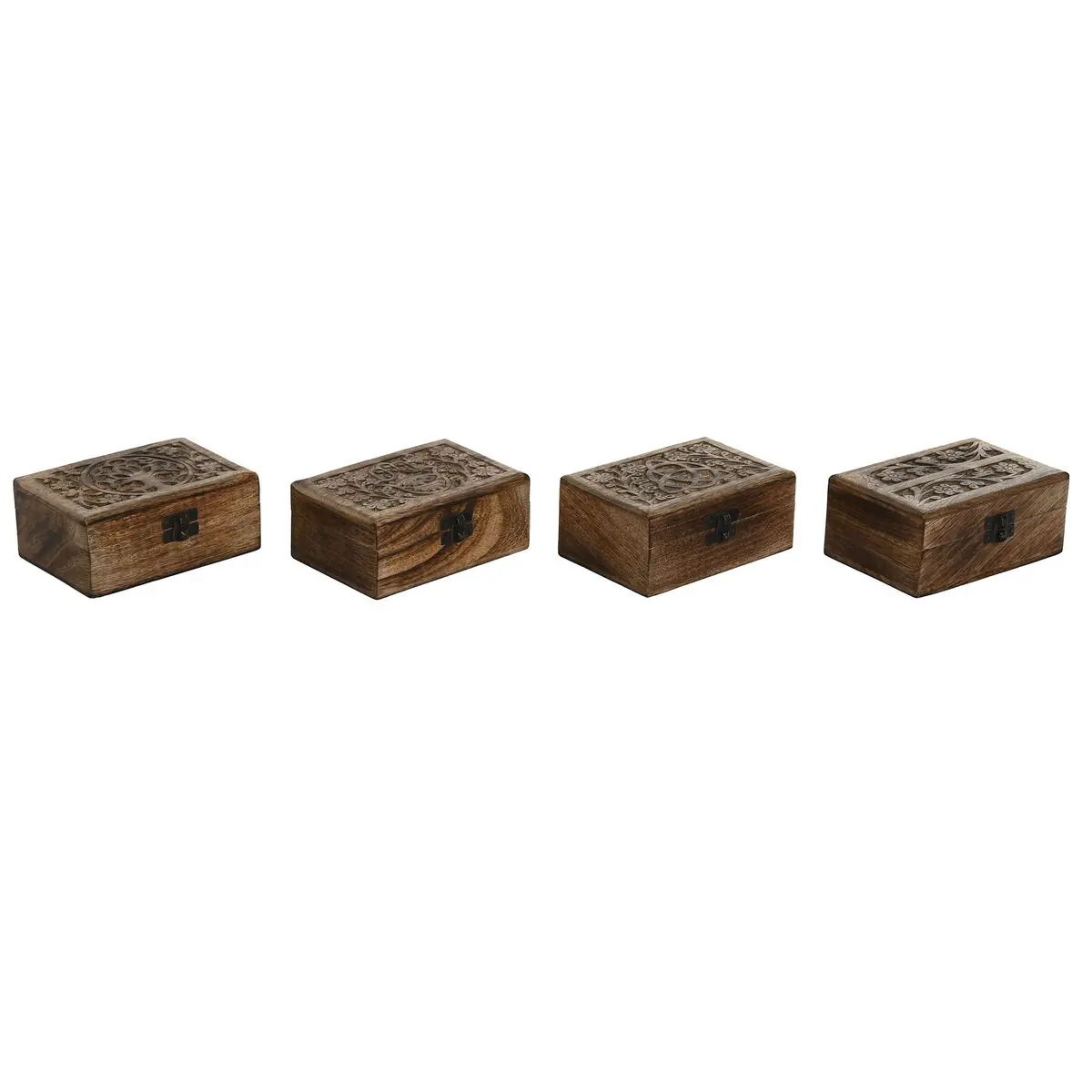 Scatola-Portagioie Home ESPRIT Marrone Legno di mango 15 x 10 x 6 cm (4 Unità)