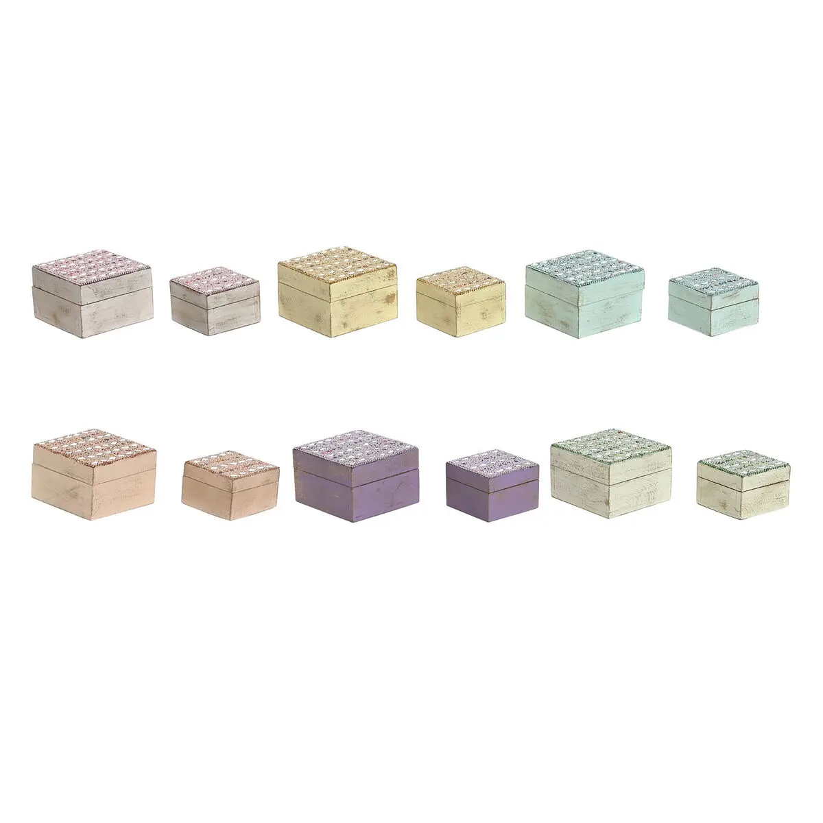 Scatola-Portagioie Home ESPRIT Multicolore Legno di mango 10 x 10 x 6 cm (2 Pezzi) (6 Unità)