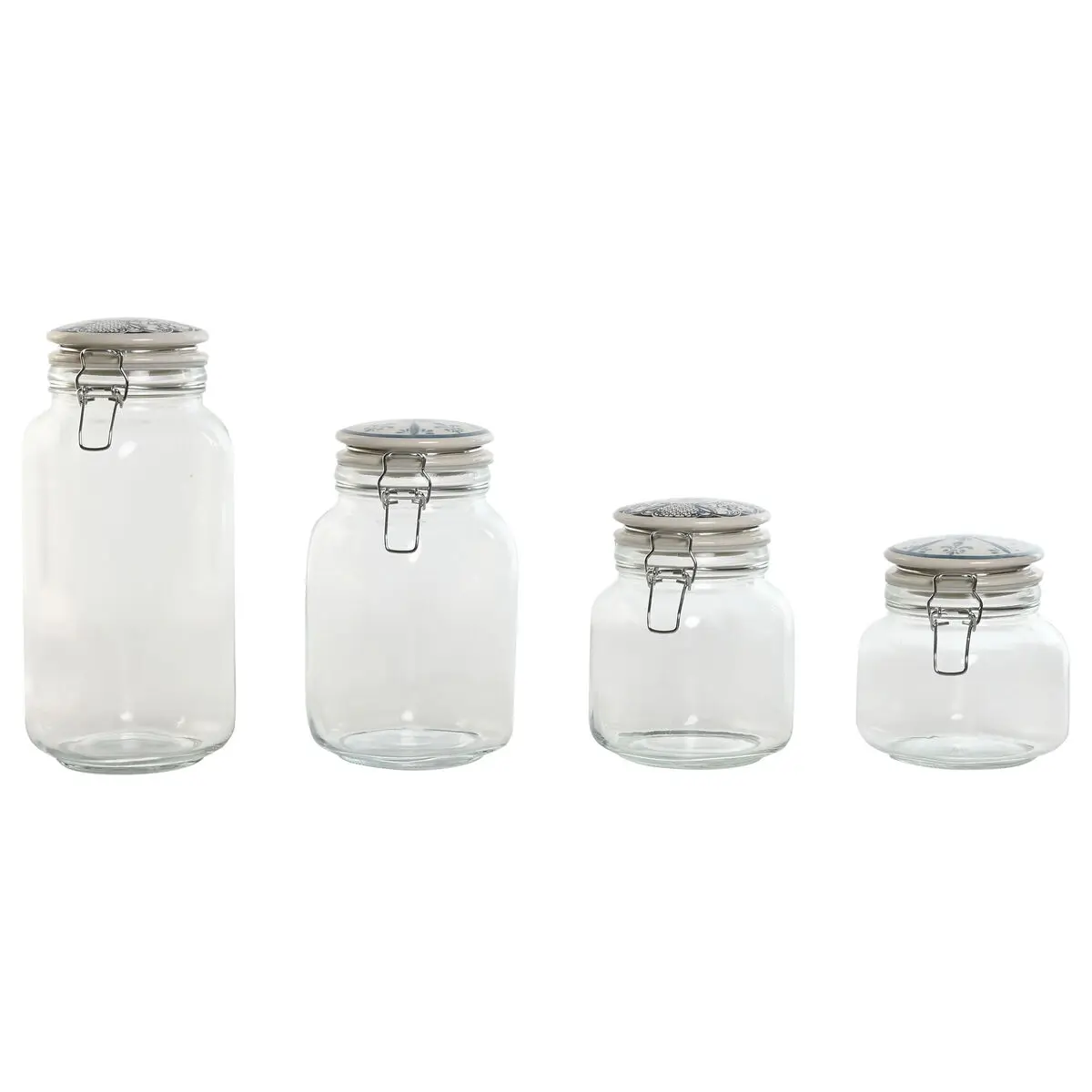 Set di 4 Barattoli Home ESPRIT Azzurro Bianco Metallo Silicone Cristallo Gres 800 ml 1 L 1,5 L 2,2 L 4 Pezzi