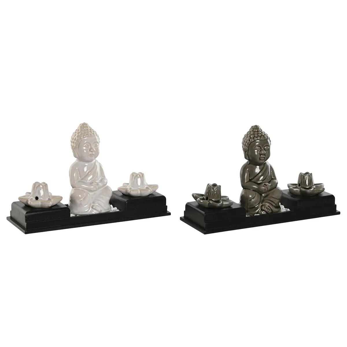 Bruciatore Home ESPRIT Ceramica Legno MDF Buddha 24 x 8 x 14 cm (2 Unità)