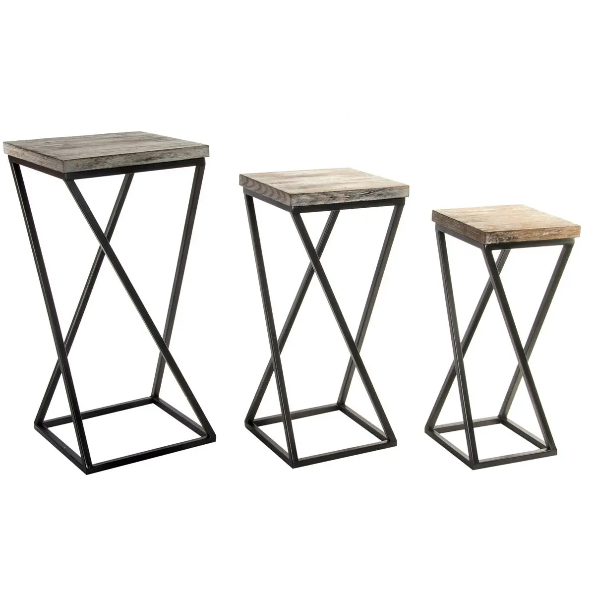 Set di 3 tavoli Home ESPRIT Legno Metallo 33 x 33 x 68 cm