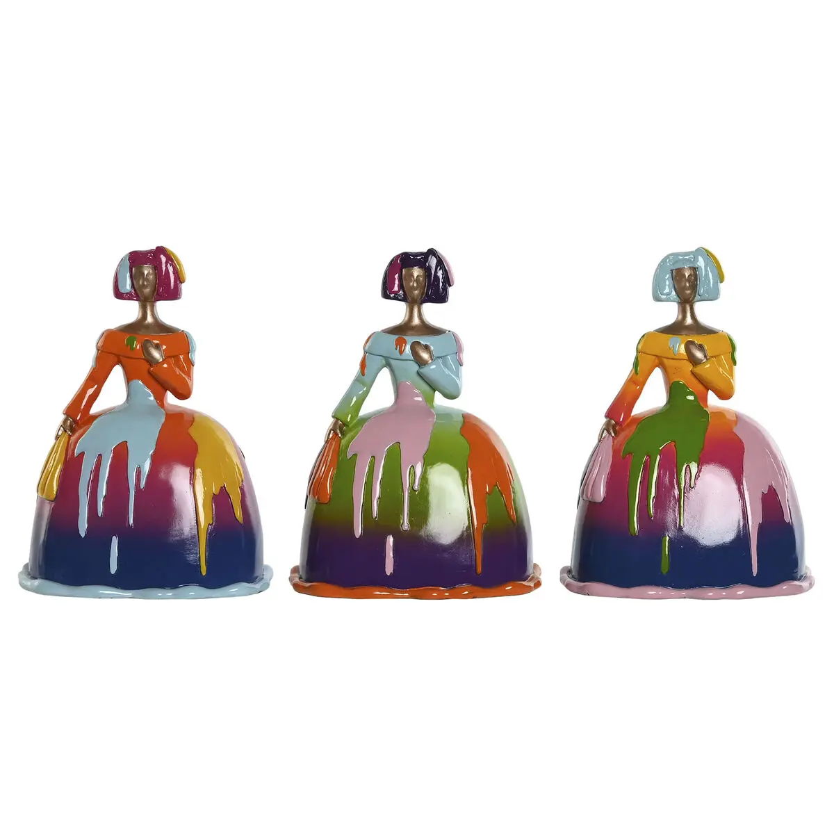 Statua Decorativa Home ESPRIT Multicolore Dama 21 x 16 x 25 cm (3 Unità)