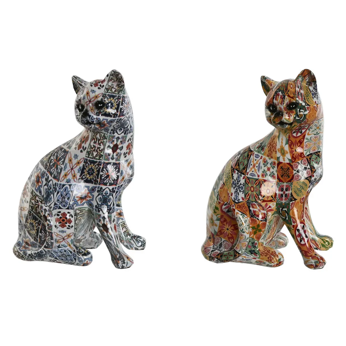 Statua Decorativa Home ESPRIT Multicolore Gatto Mediterraneo 11 x 10 x 16 cm (2 Unità)