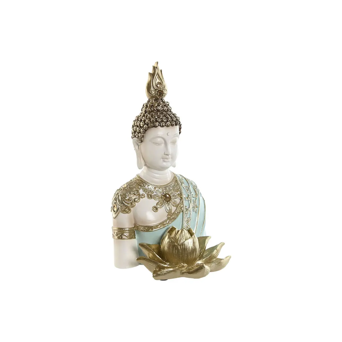 Statua Decorativa Home ESPRIT Turchese Dorato Buddha Orientale 12 x 12 x 22 cm