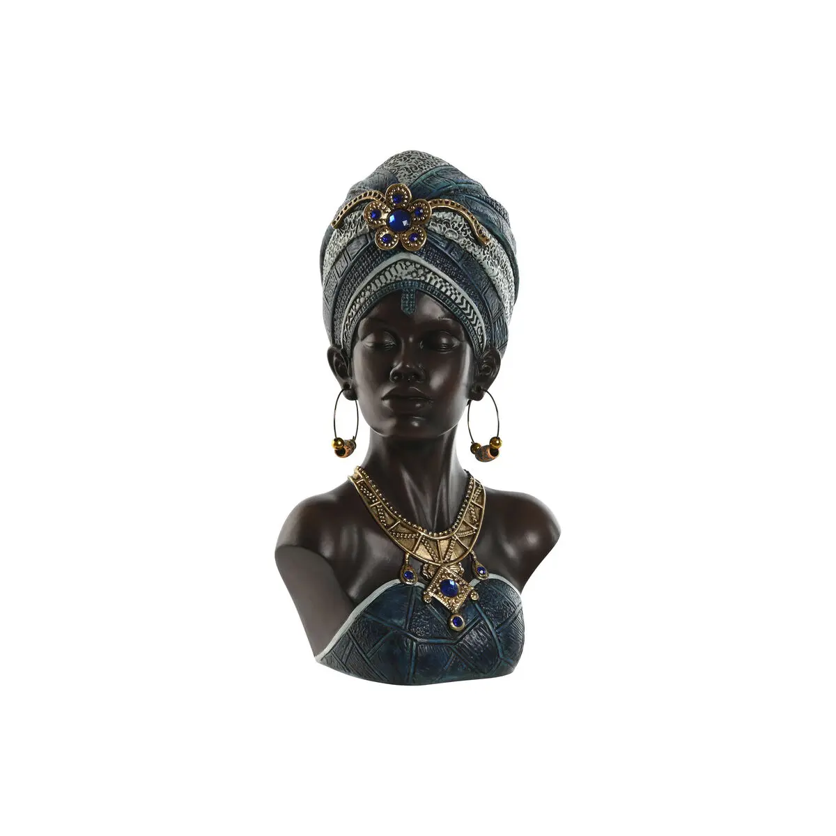 Statua Decorativa Home ESPRIT Azzurro Nero Dorato Africana 23 x 17 x 39 cm