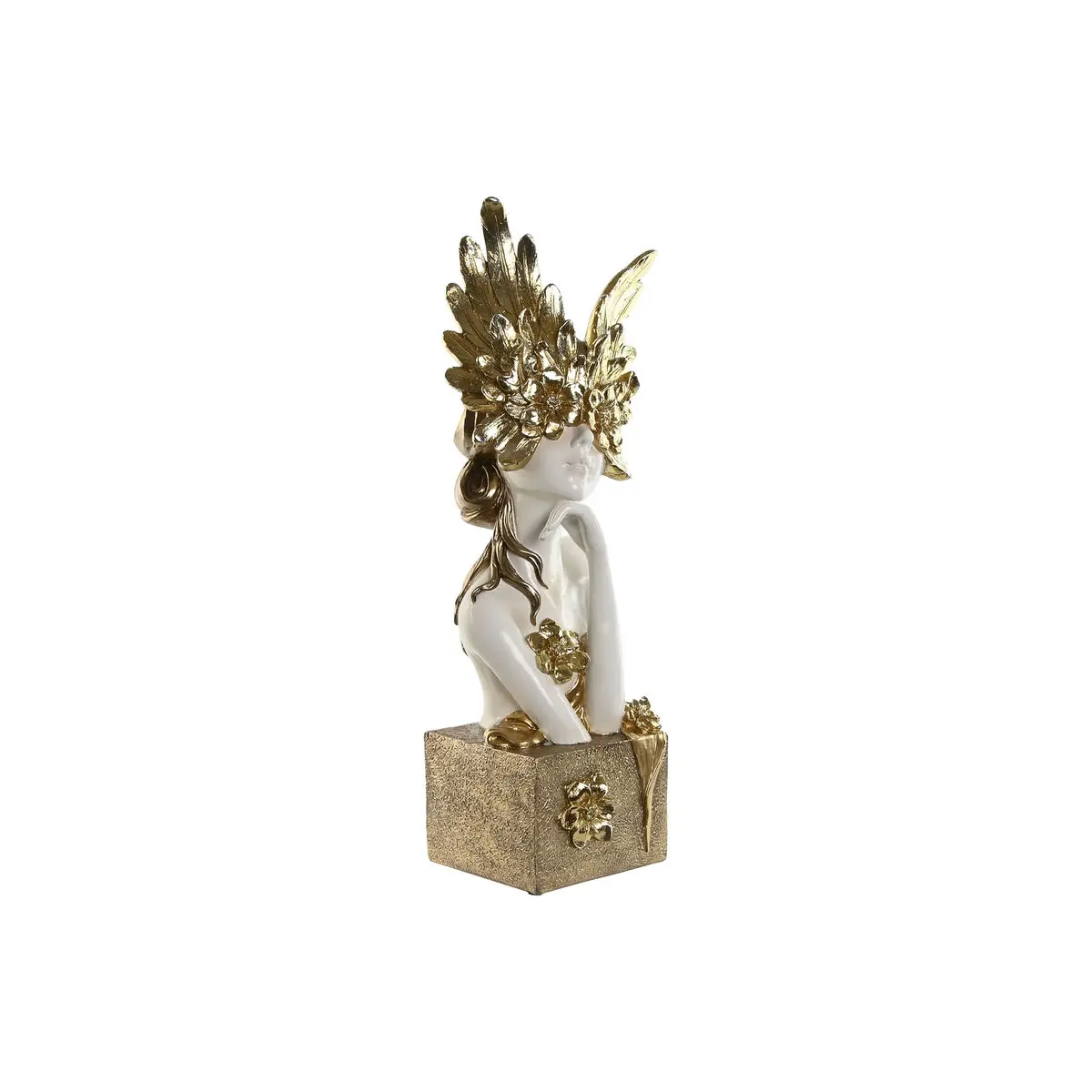 Statua Decorativa Home ESPRIT Bianco Dorato Donna 20 x 17 x 50 cm