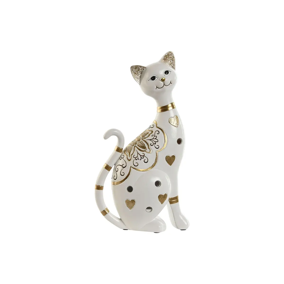 Statua Decorativa Home ESPRIT Bianco Dorato Gatto Romantico 16 x 8 x 30 cm