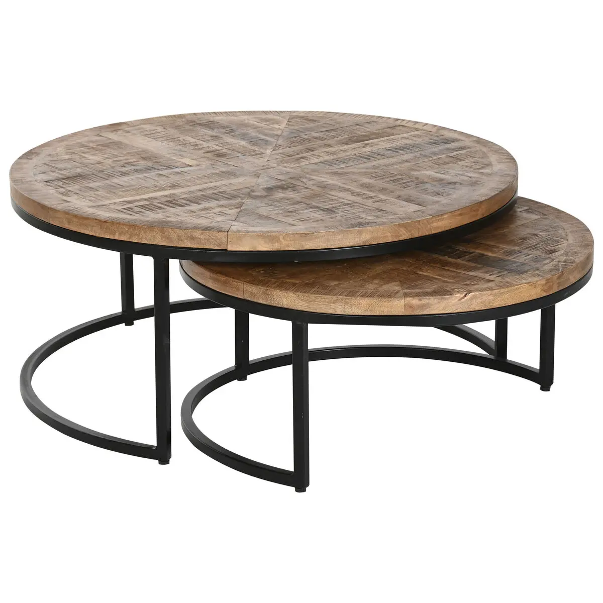 Set di 2 tavoli Home ESPRIT Marrone Nero Naturale Metallo Legno di mango 90 x 90 x 40 cm