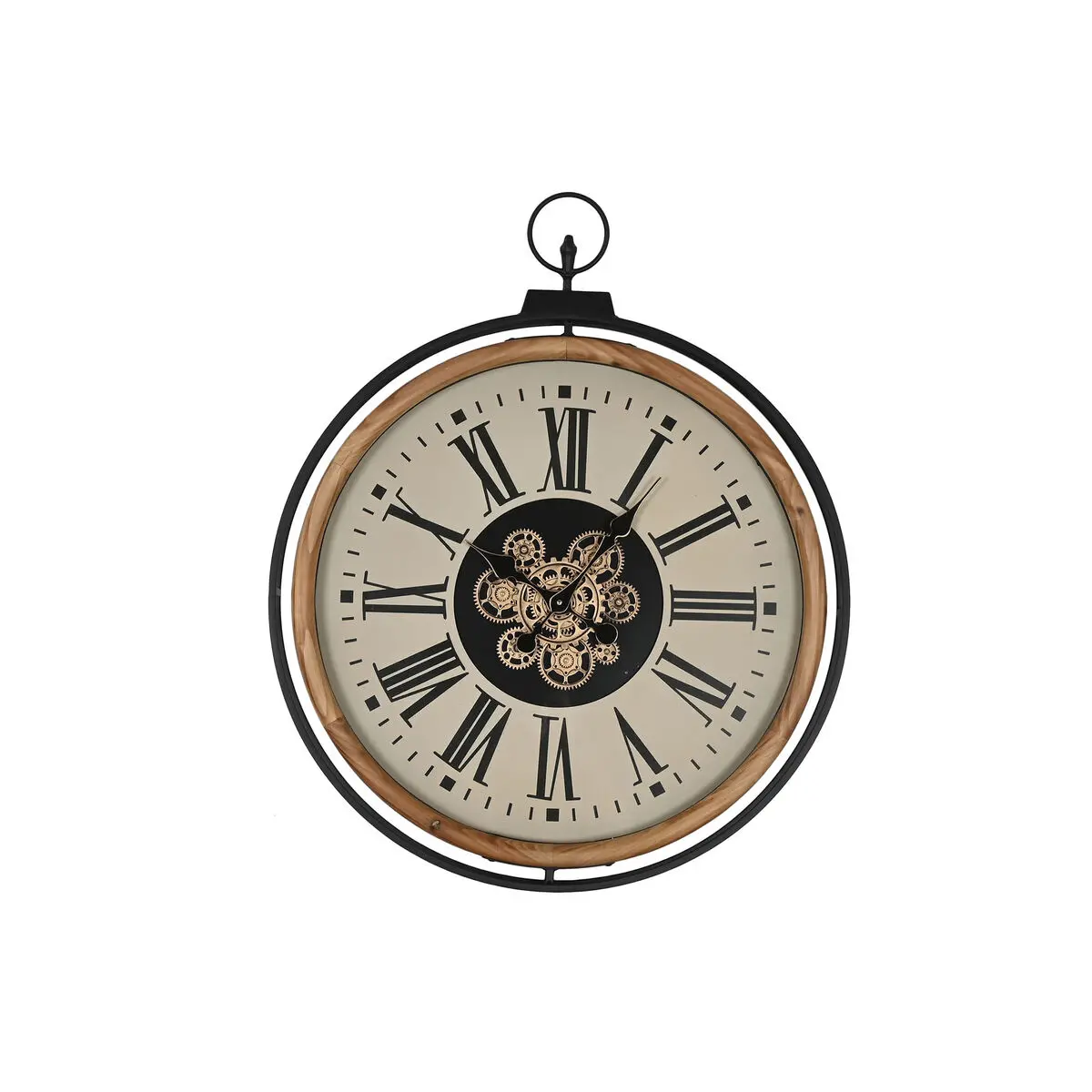 Orologio da Parete Home ESPRIT Nero Beige Dorato Naturale Metallo Legno di pino 74 x 9 x 91 cm