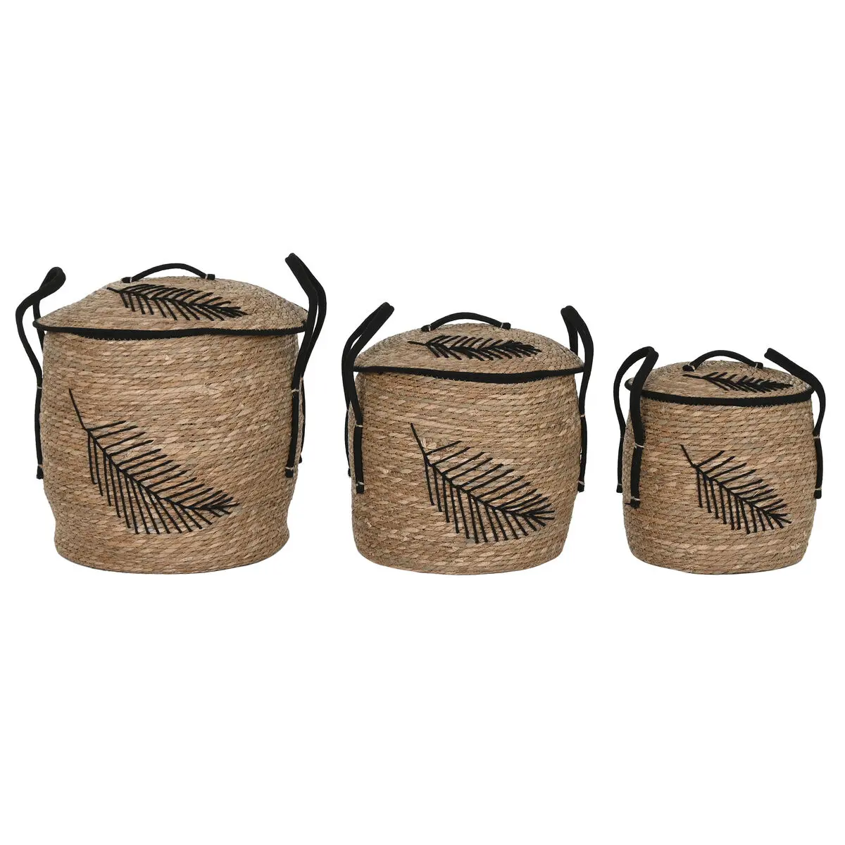 Set di Cestini Home ESPRIT Nero Naturale Boho 42 x 42 x 50 cm (3 Pezzi)