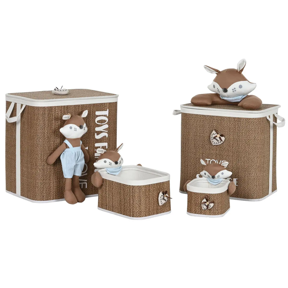 Cesto per i Panni Sporchi Home ESPRIT Azzurro Marrone Naturale Per bambini 44 x 44 x 45 cm 4 Pezzi