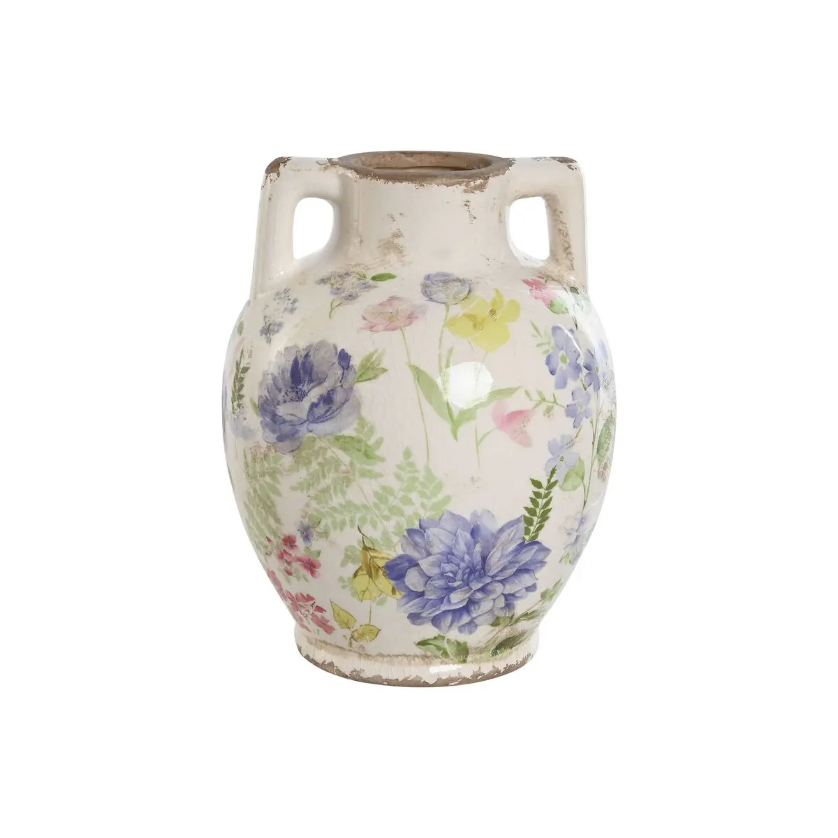 Vaso Home ESPRIT Bianco Multicolore Lilla Gres 17 x 17 x 22 cm