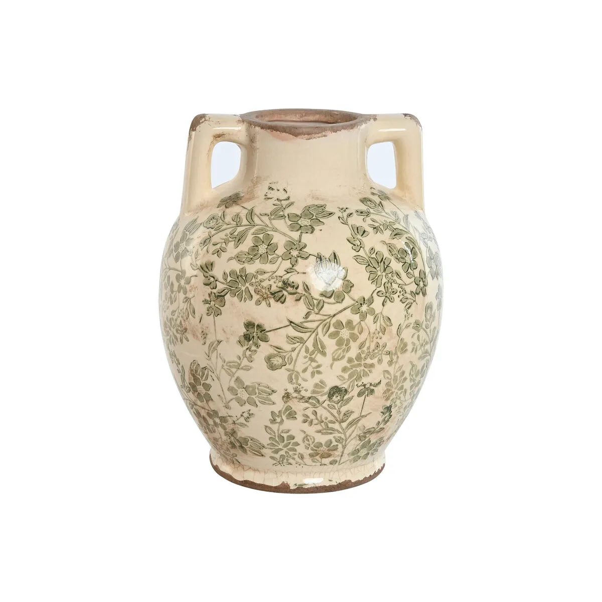 Vaso Home ESPRIT Bianco Marrone Verde Gres Foglia della pianta 17 x 17 x 22 cm