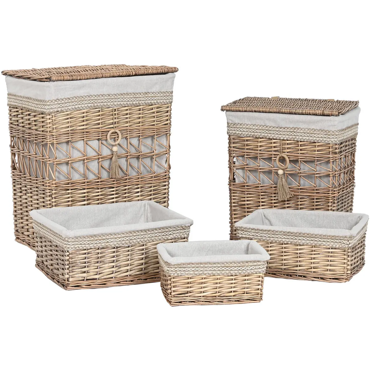 Cesto per i Panni Sporchi Home ESPRIT Beige Naturale vimini Shabby Chic 47 x 35 x 55 cm 5 Pezzi