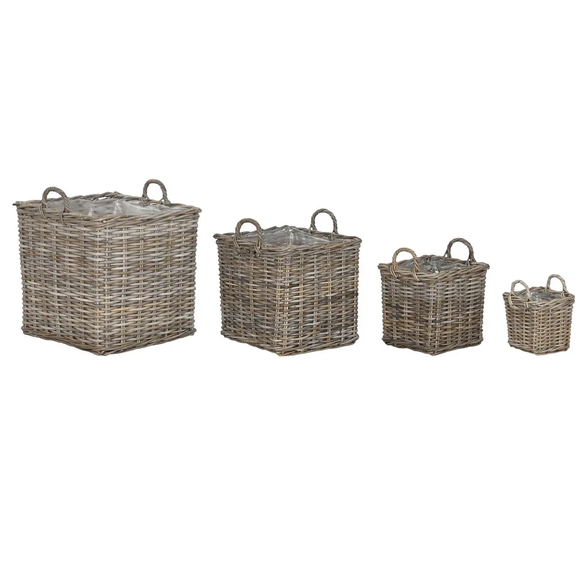 Set di Cestini Home ESPRIT Grigio chiaro vimini 50 x 50 x 58 cm (4 Pezzi)