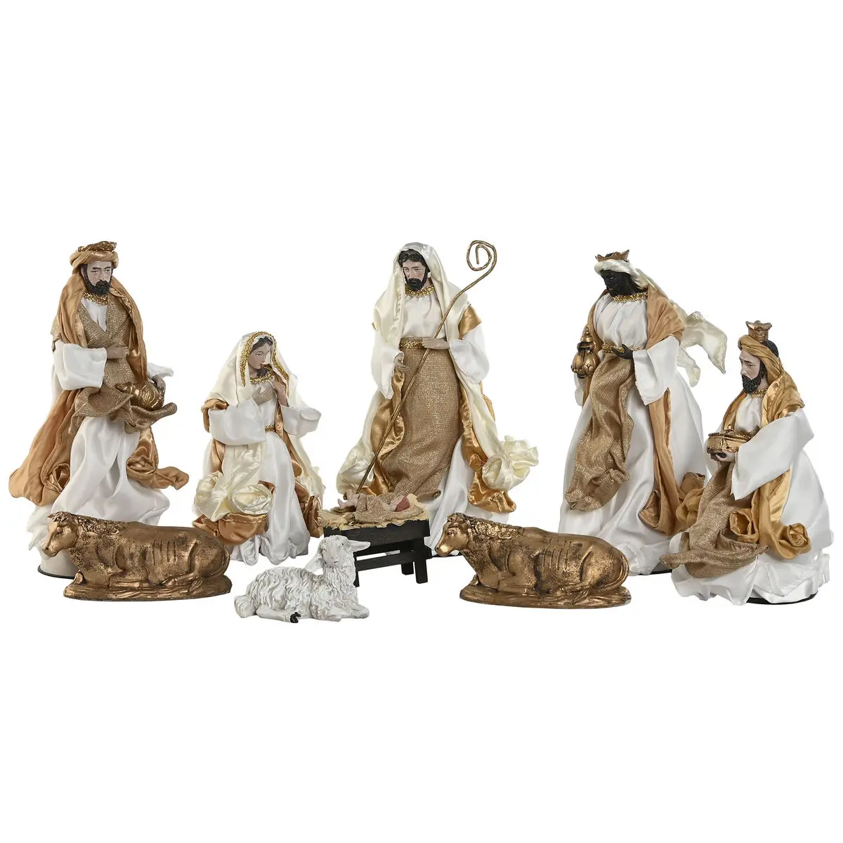 Presepe di Natale Home ESPRIT Bianco Dorato 20 x 15 x 30 cm (9 Pezzi)