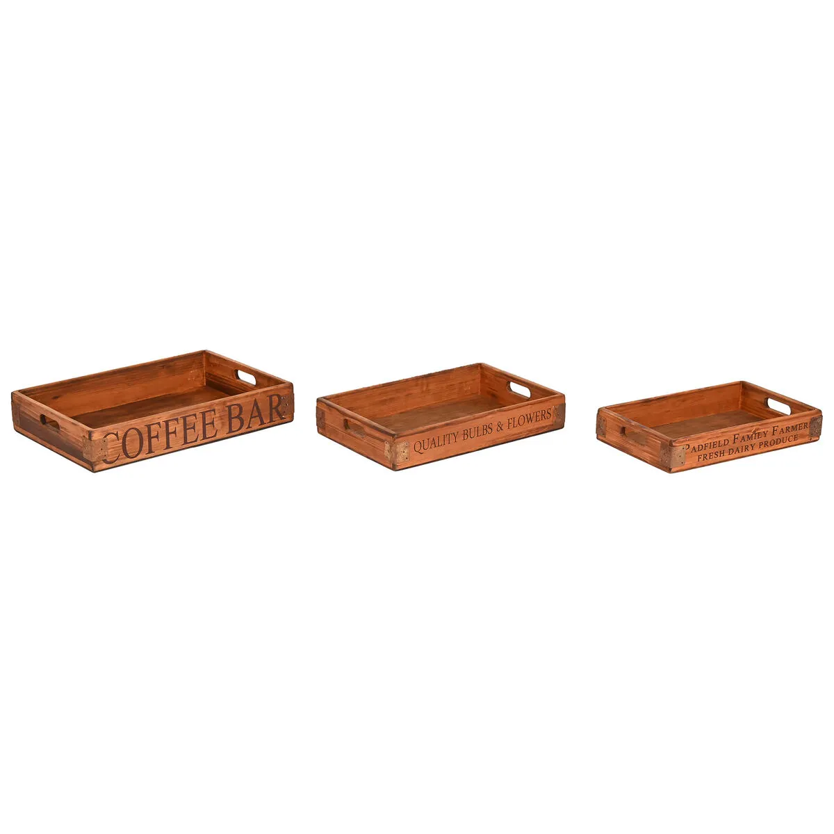 Set di Vassoi Home ESPRIT Naturale Legno di abete 56 x 38 x 10 cm (3 Pezzi)