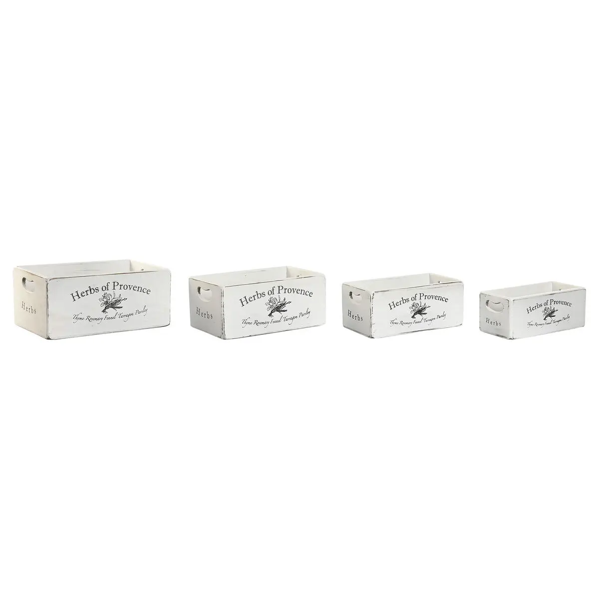 Scatole per conservare Home ESPRIT Herbs of Provence Bianco Legno di abete 34 x 22 x 15 cm 4 Pezzi