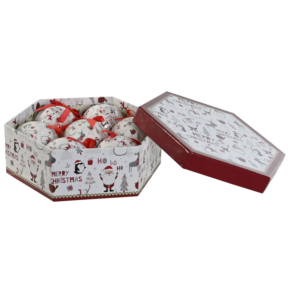 Palle di Natale Home ESPRIT Bianco Rosso PVC (7 Unità)