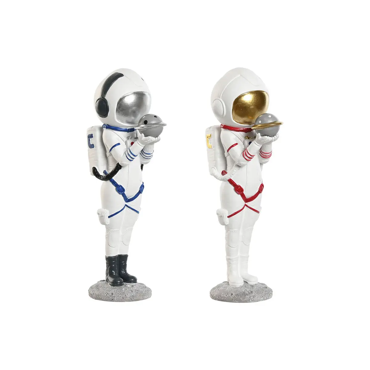 Statua Decorativa Home ESPRIT Azzurro Bianco Rosso Dorato Donna Astronauta 11 x 7 x 25 cm (2 Unità)