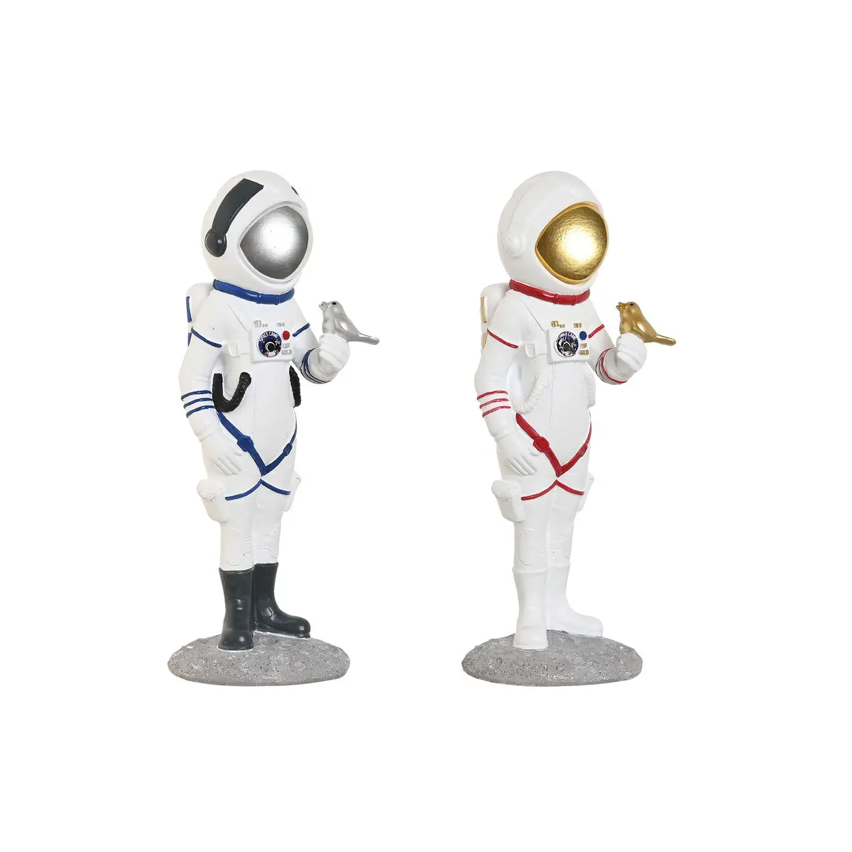 Statua Decorativa Home ESPRIT Azzurro Bianco Rosso Argentato Donna Astronauta 10 x 11 x 29 cm (2 Unità)